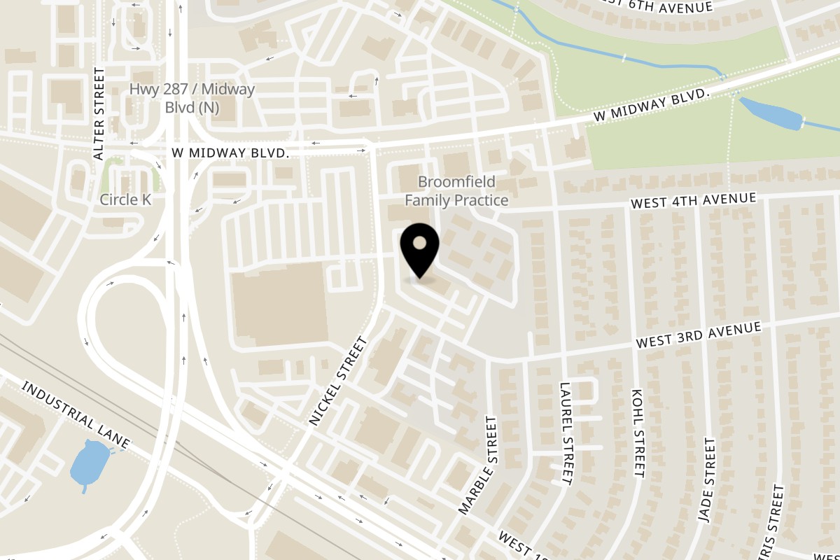 Map showing the location of Zaika Indian Cuisine on 300 Nickel St #19 in Broomfield